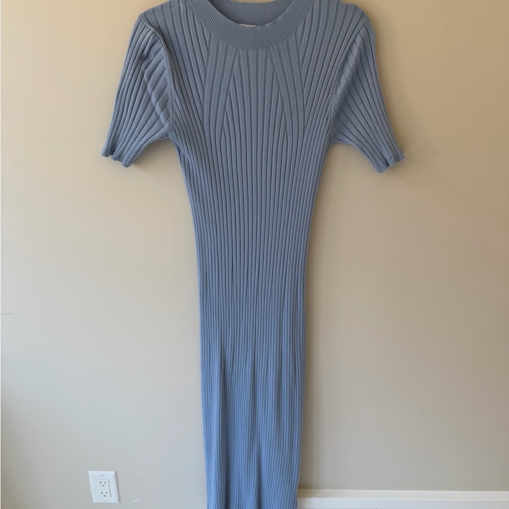 Varley Sky Blue Ribbed Midi Dress